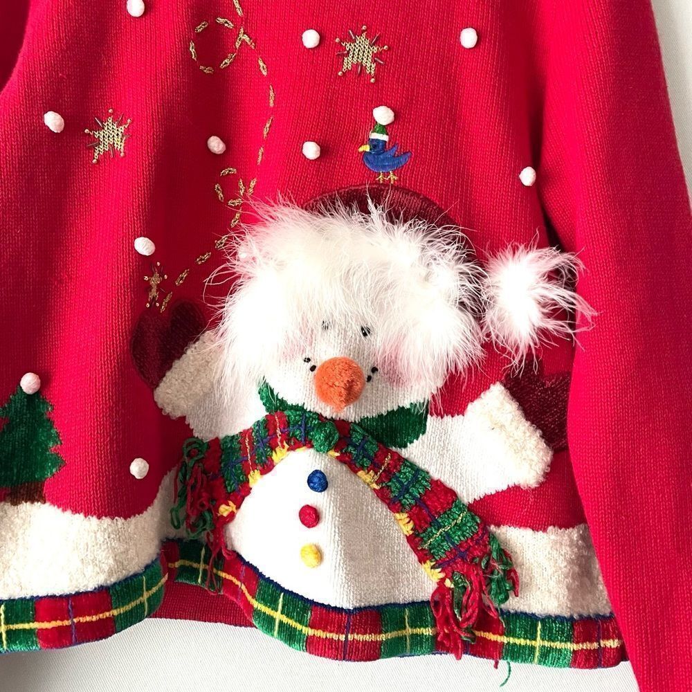 Jack B. Quick Red Christmas Sweater, Snowman  Beaded & Embroidered Size MP - Picture 6 of 6